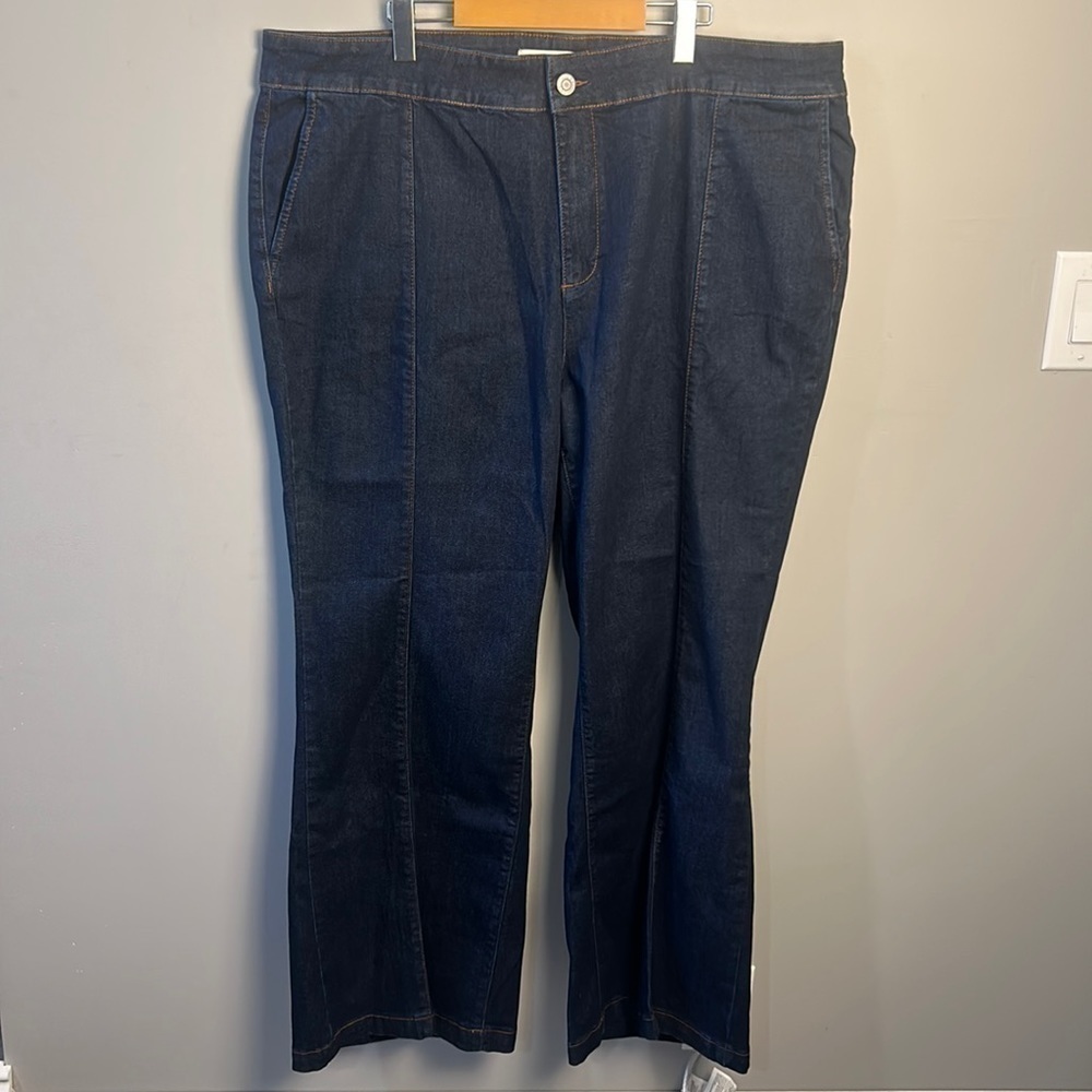 ELOQUII Denim Dark Wash Flat Pocket Seamed Wide Leg Slight Flare Women's 22